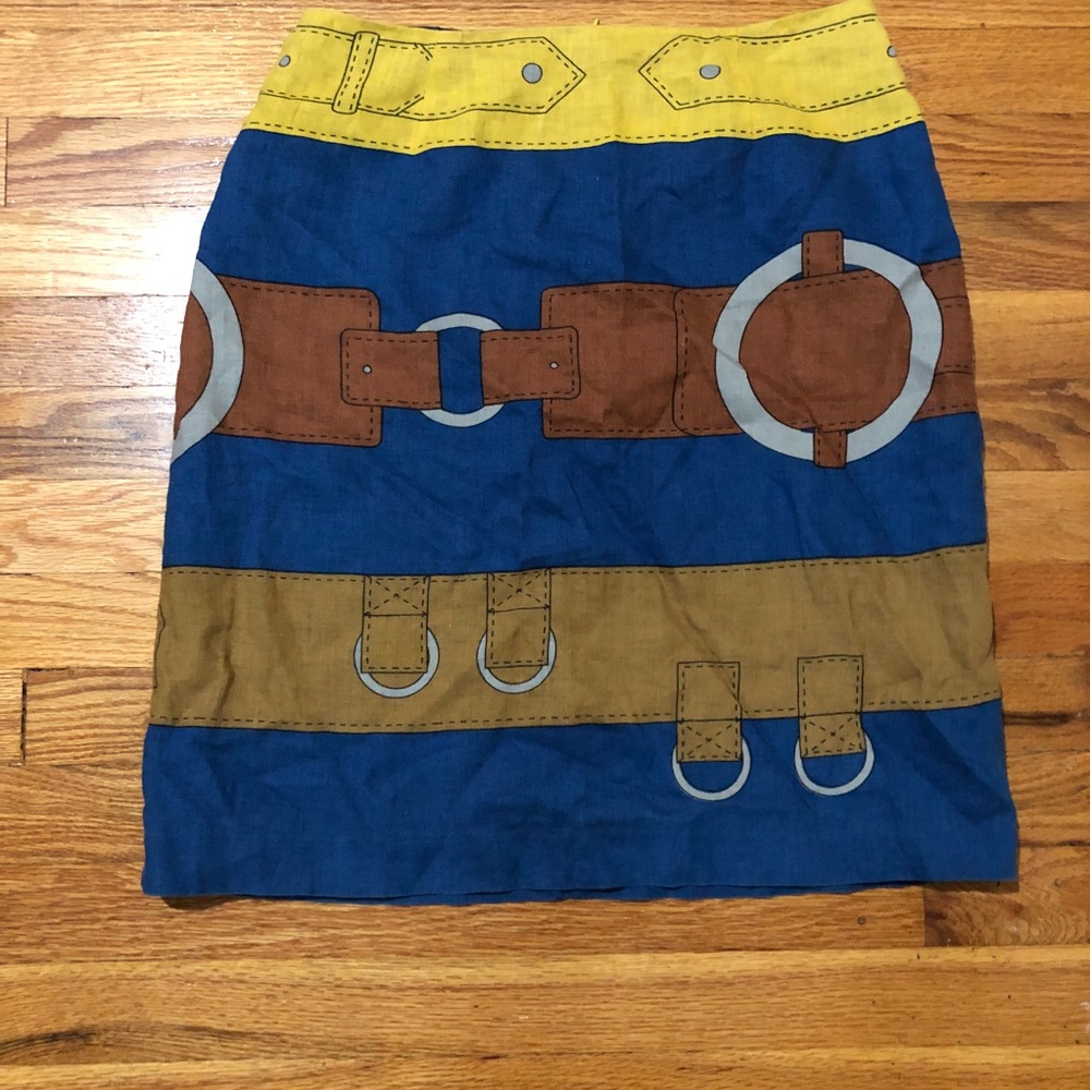 J. McLaughlin Linen Belts Buckle Print Skirt Sz 4